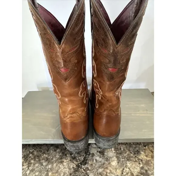 Ariat 10010937 Brown Leather Square Toe Cowboy Boots ATS . Men's Size 9 C EUC